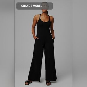 Fabletics Cloud Jersey Wide Leg  Xs Tall Black Jumpsuit NWT